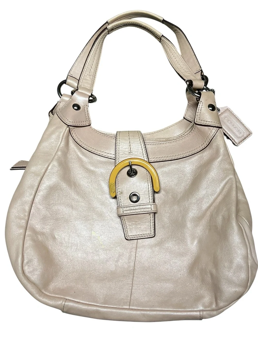 Coach SoHo Lynn shell pink beige leather hobo shoulder bag Y2K